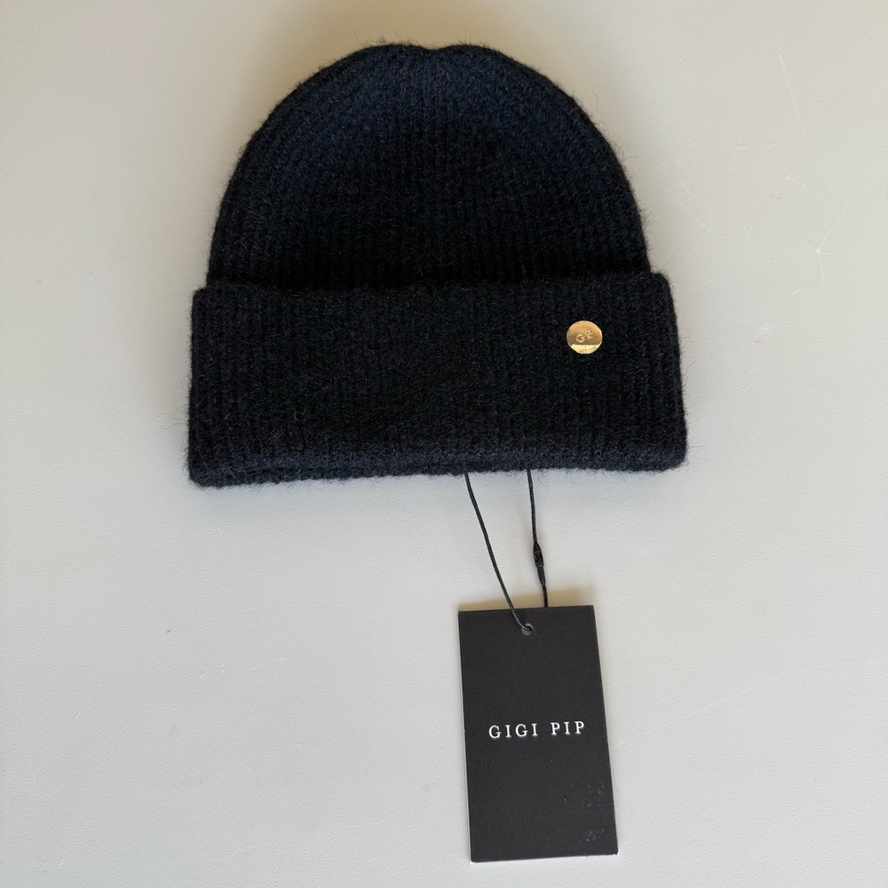 Gigi Pip Black Knit Beanie Winter Hat